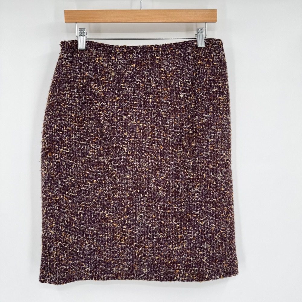 Ann Taylor Wool Purple/ Yellow Tweed Straight‎ Pencil Skirt Women's 10